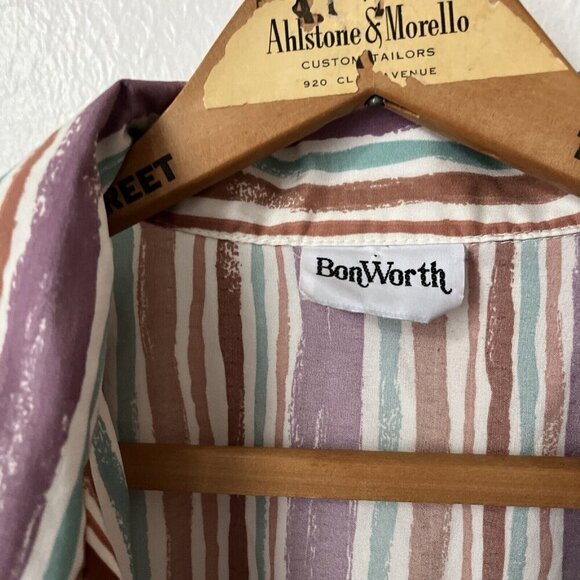 Vtg Bonworth purple rust stripe grandma button short sleeve blouse XXL - Picture 2 of 4